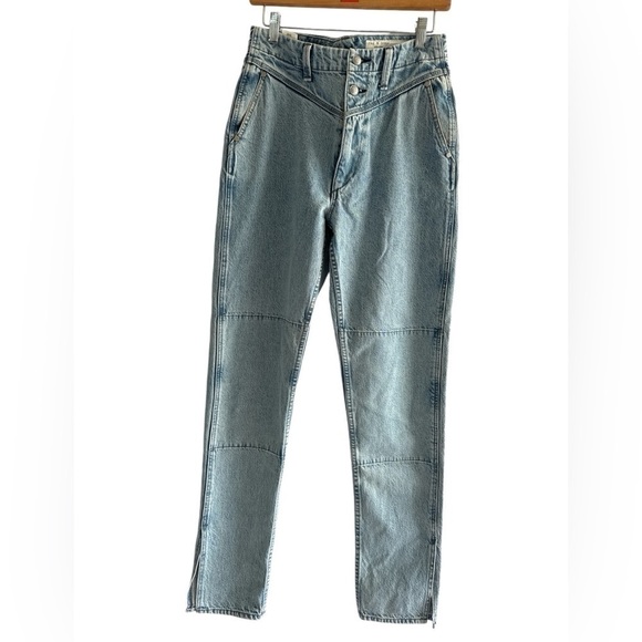 RAG & BONE High Rise Mia Yoke Straight Leg Light Blue Denim Jeans - Picture 1 of 8
